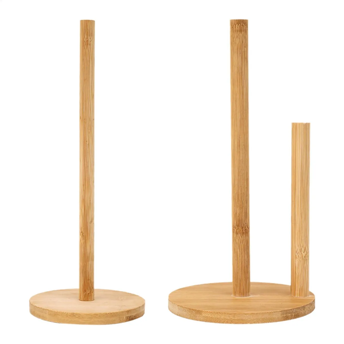 Bamboo kitchen roll stand with a round base
