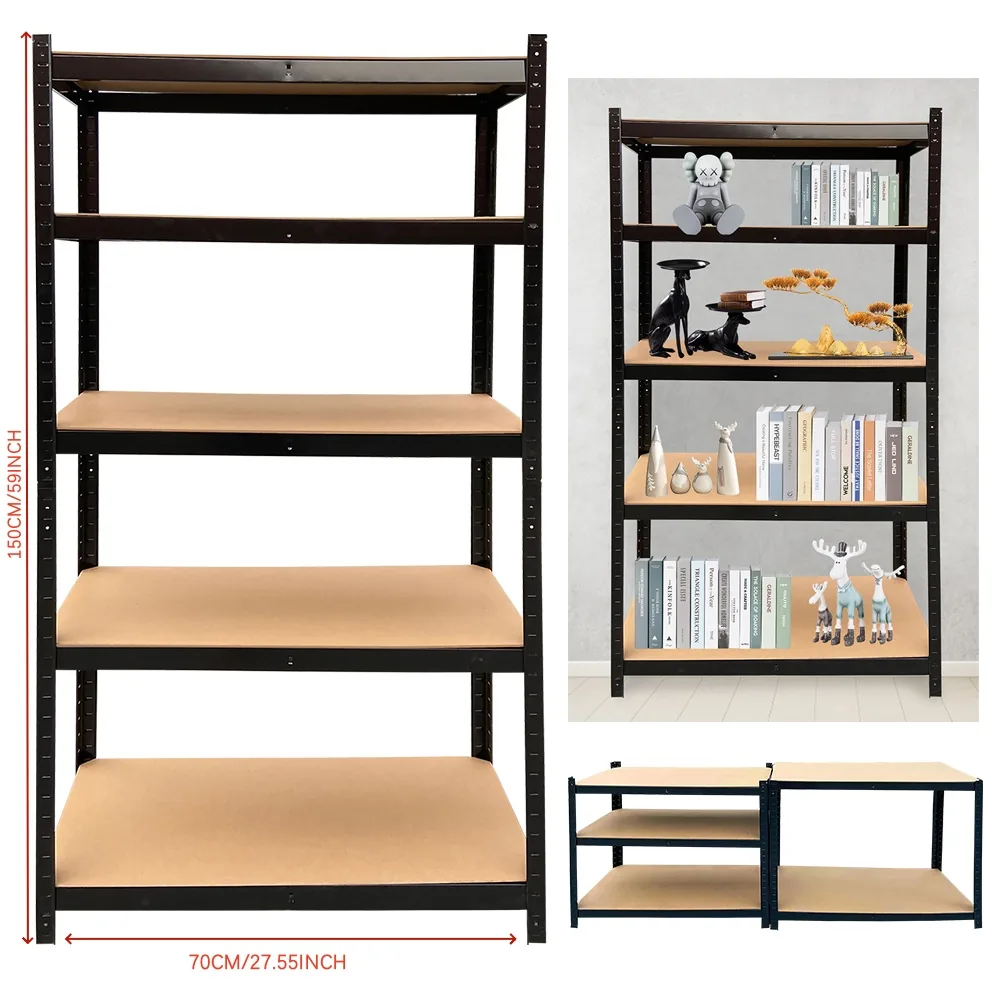 Black five tier boltless shelving unit