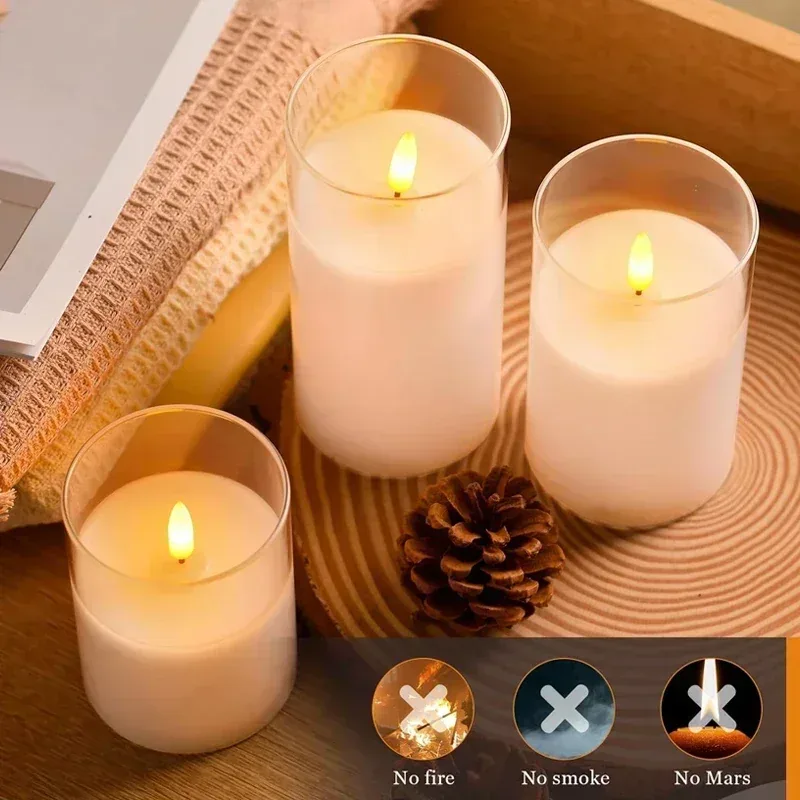 Flameless LED Pillar Candles with Remote, Set of 3, photo 5