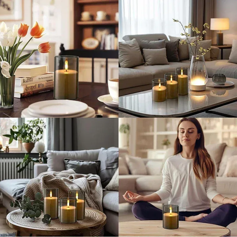 Flameless LED Pillar Candles with Remote, Set of 3, photo 6