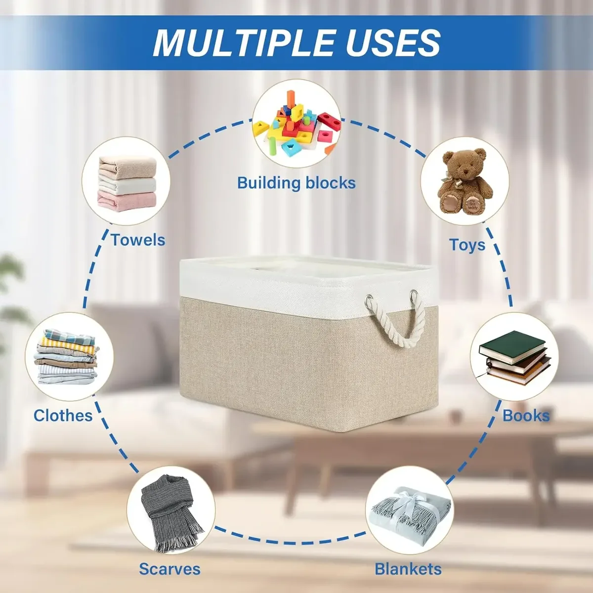 Foldable Fabric Storage Basket with Rope Handles, photo 4