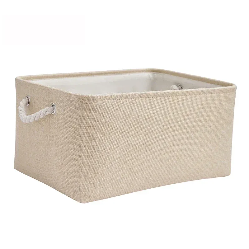 Beige fabric storage basket with rope handles