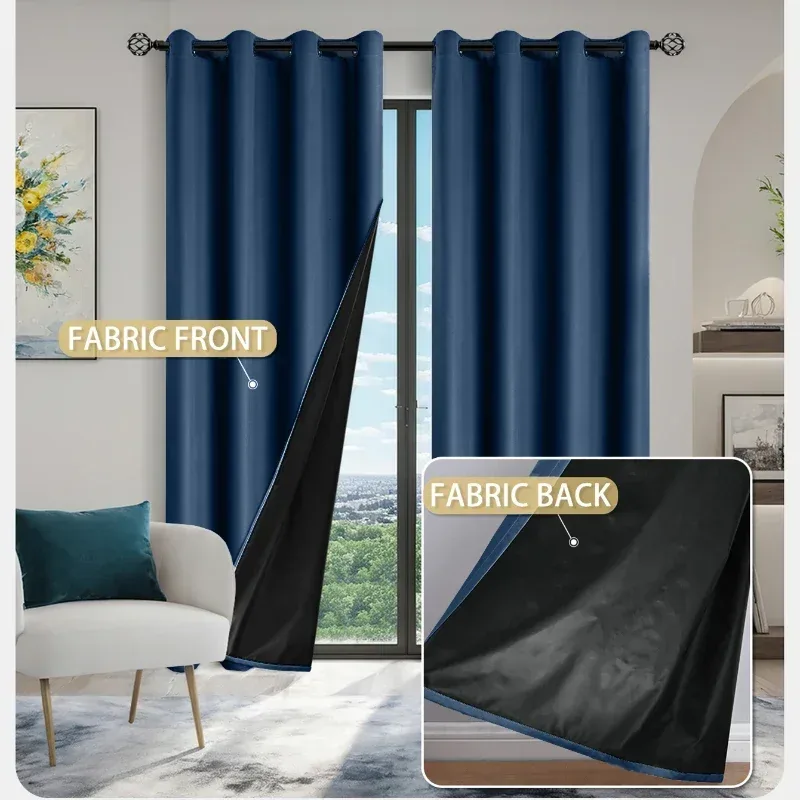 Navy Blackout Curtains with Eyelets, photo 2