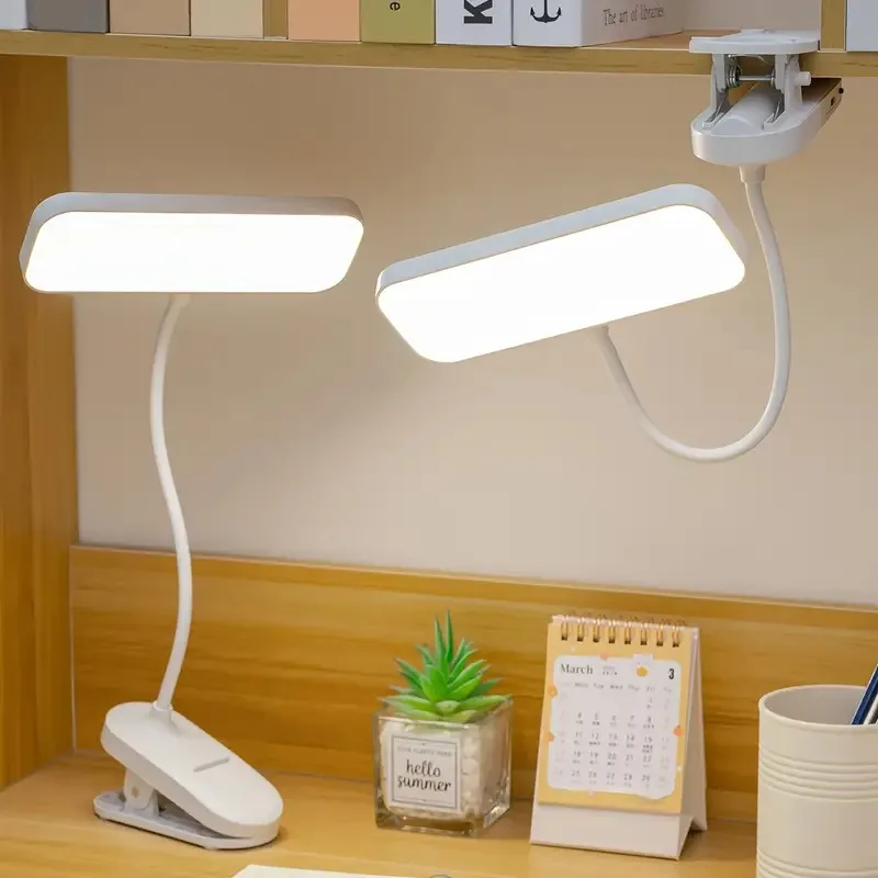 White clip-on LED desk lamp with a flexible neck