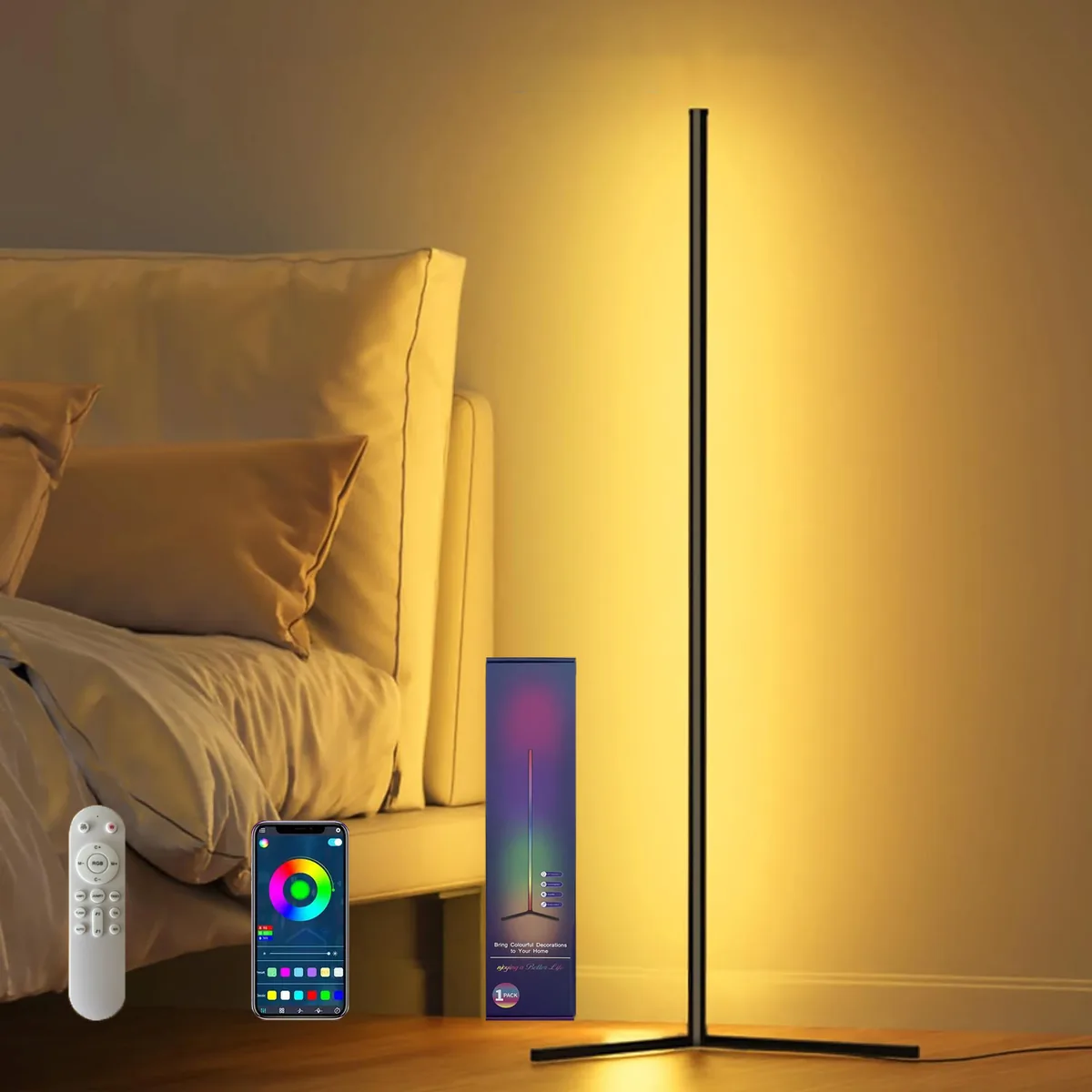 RGB Corner Floor Lamp with App and Remote, photo 7