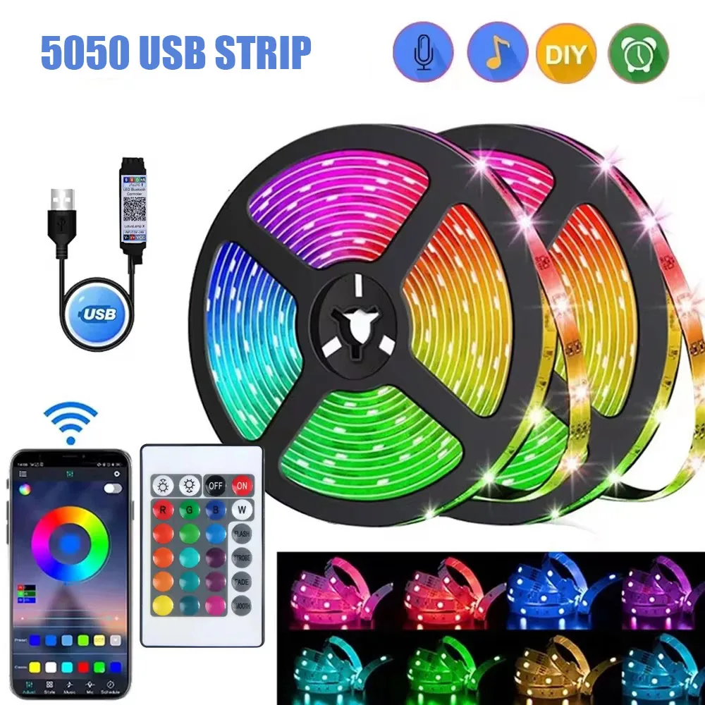 RGB LED strip lights glowing behind a TV
